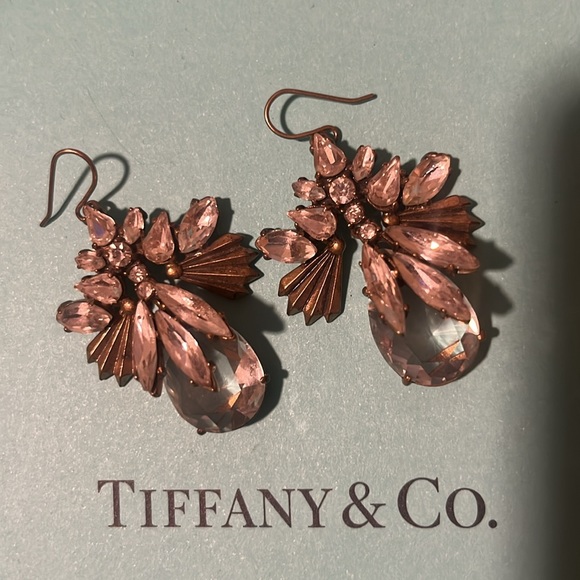 J Crew crystal/ distressed gold drop earrings - Picture 2 of 4